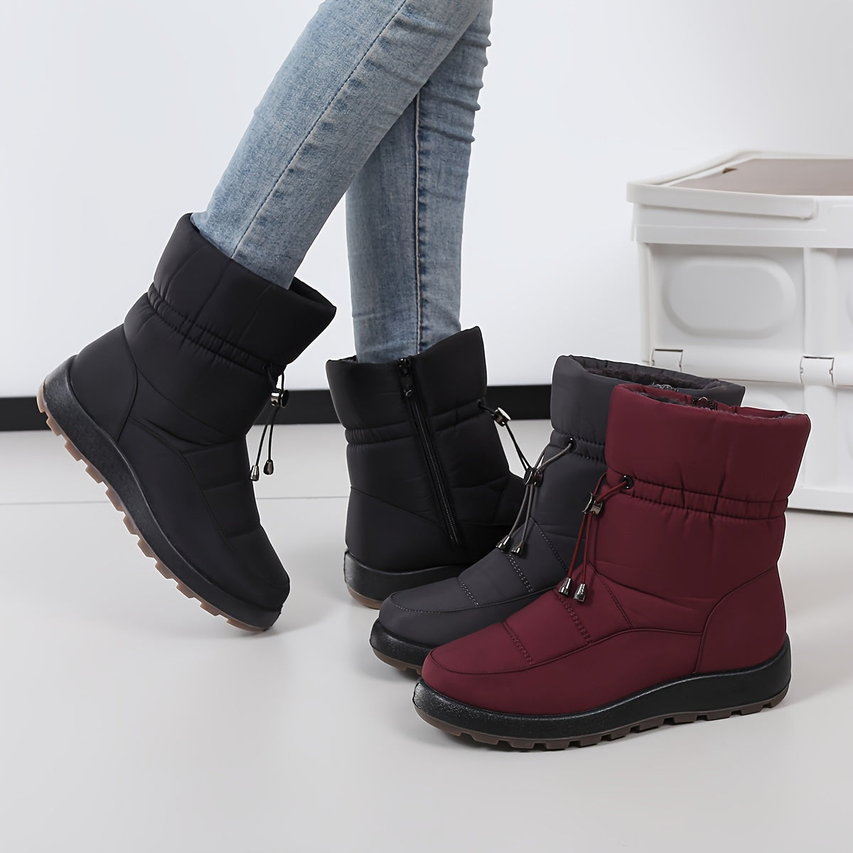 Women's Winter Ankle Boots with Slip-Resistant Sole, Zipper, Round Toe
