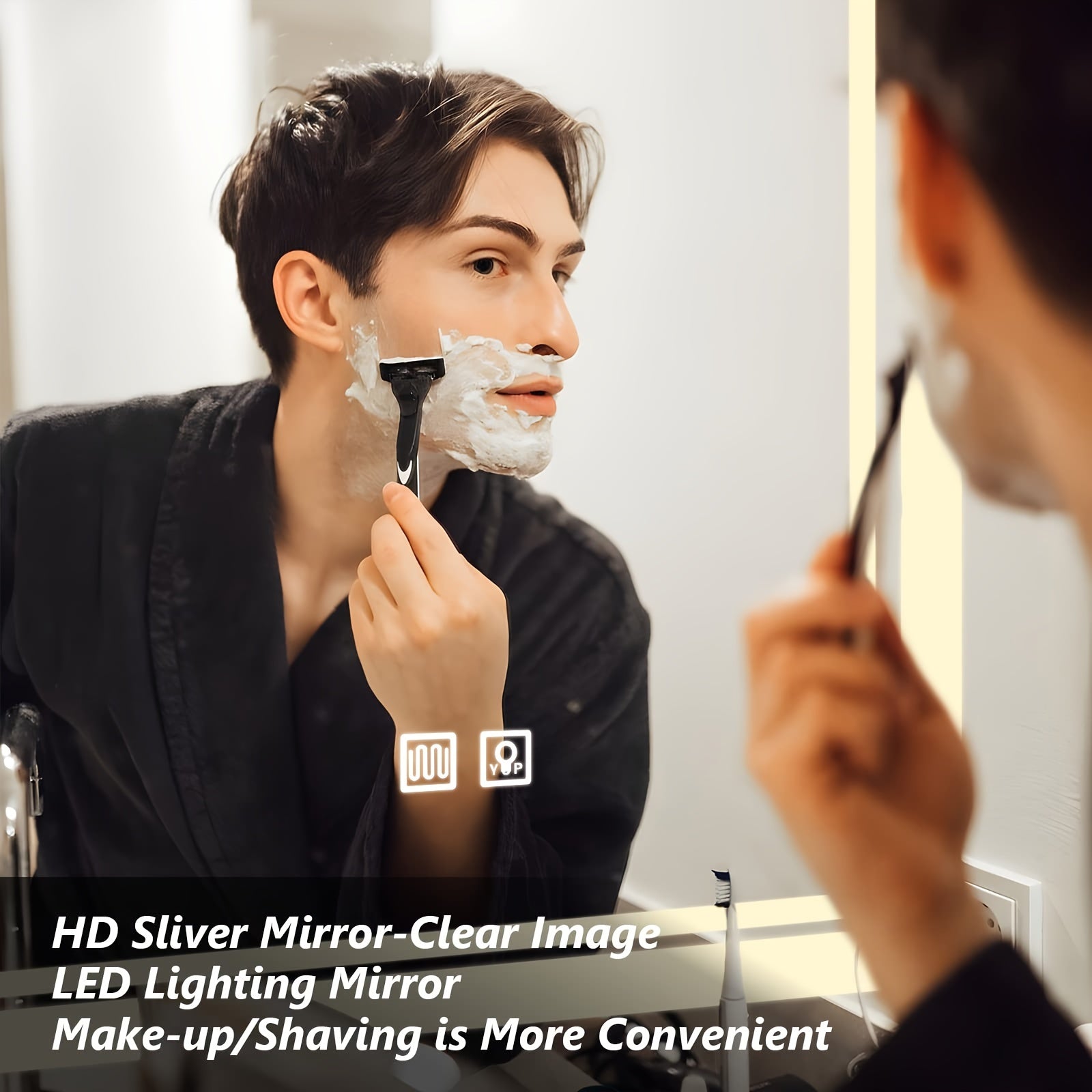 Touch-Controlled LED Bathroom Mirror with Adjustable Brightness and Defogging