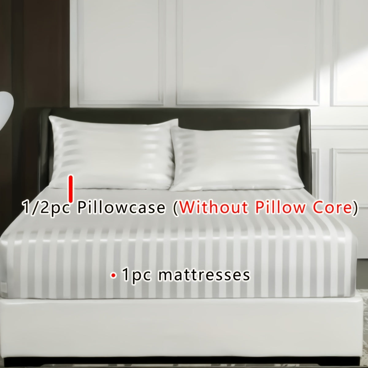 Set of 2 or 3 Polyester Fitted Sheets with Pillowcases Solid Color Striped Breathable Soft