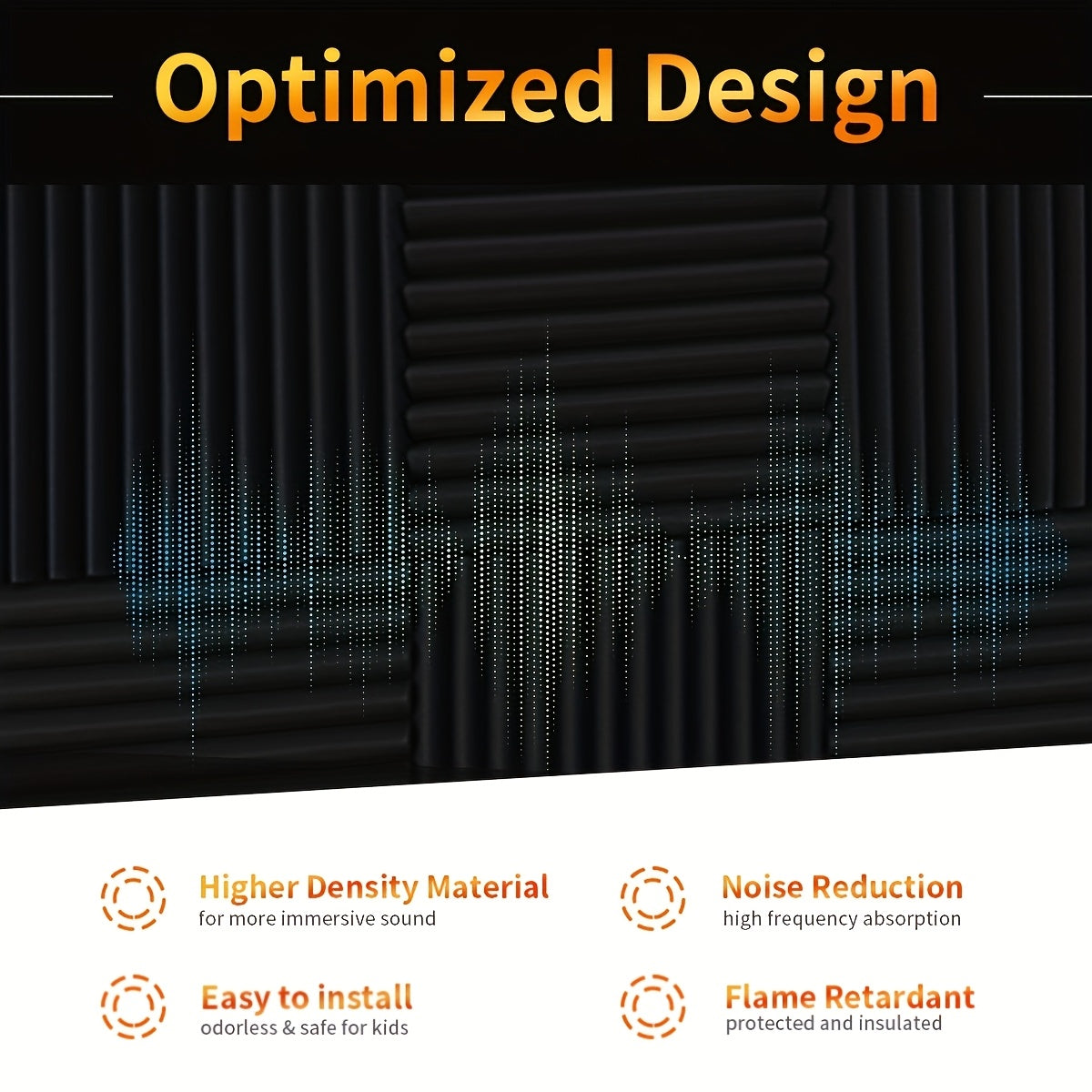 12-Pack Acoustic Foam Panels Self-Adhesive Soundproofing Tiles for Noise Reduction Black Grey 30.48cm x 30.48cm