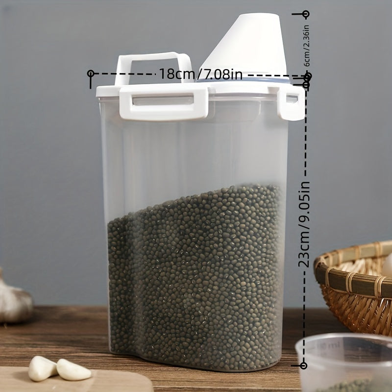 Food-Grade Plastic Rice Dispenser with Spout and Measurement Scale, Leak-Proof Dustproof Storage