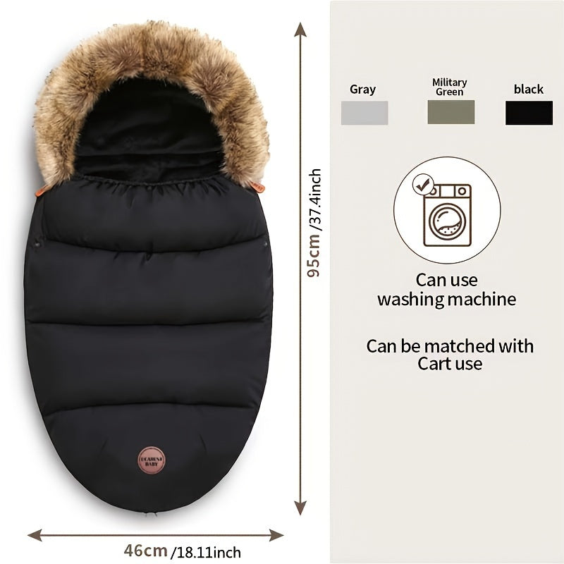 Unisex Baby Stroller Footmuff Warm Bag with Detachable Fur Collar and Foot Cover in Grey Black and Army Green