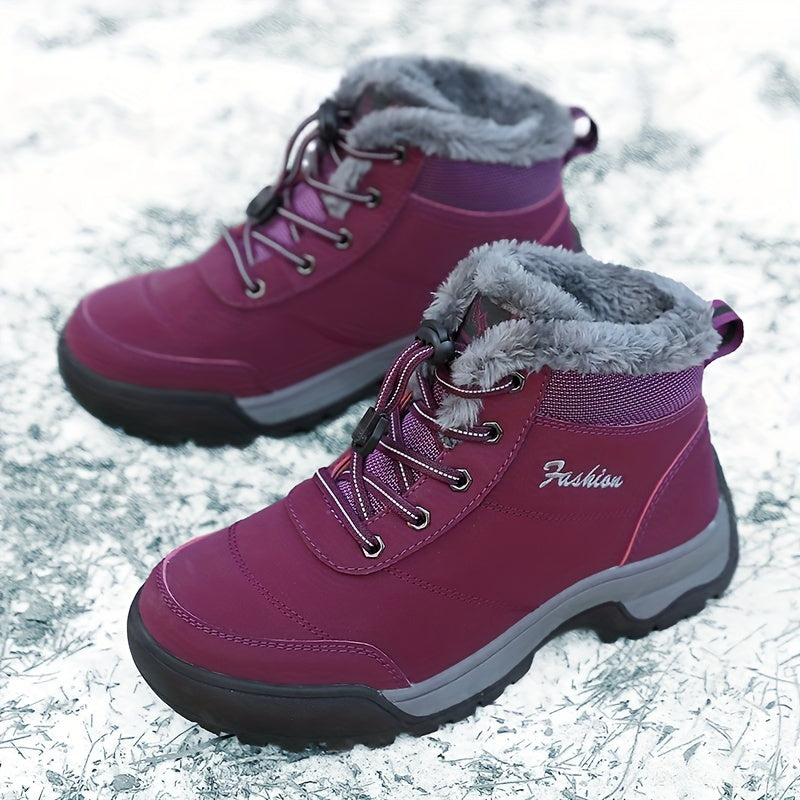 Women's Fleece-Lined Black Short Snow Boots Warm Waterproof Outdoor Shoes