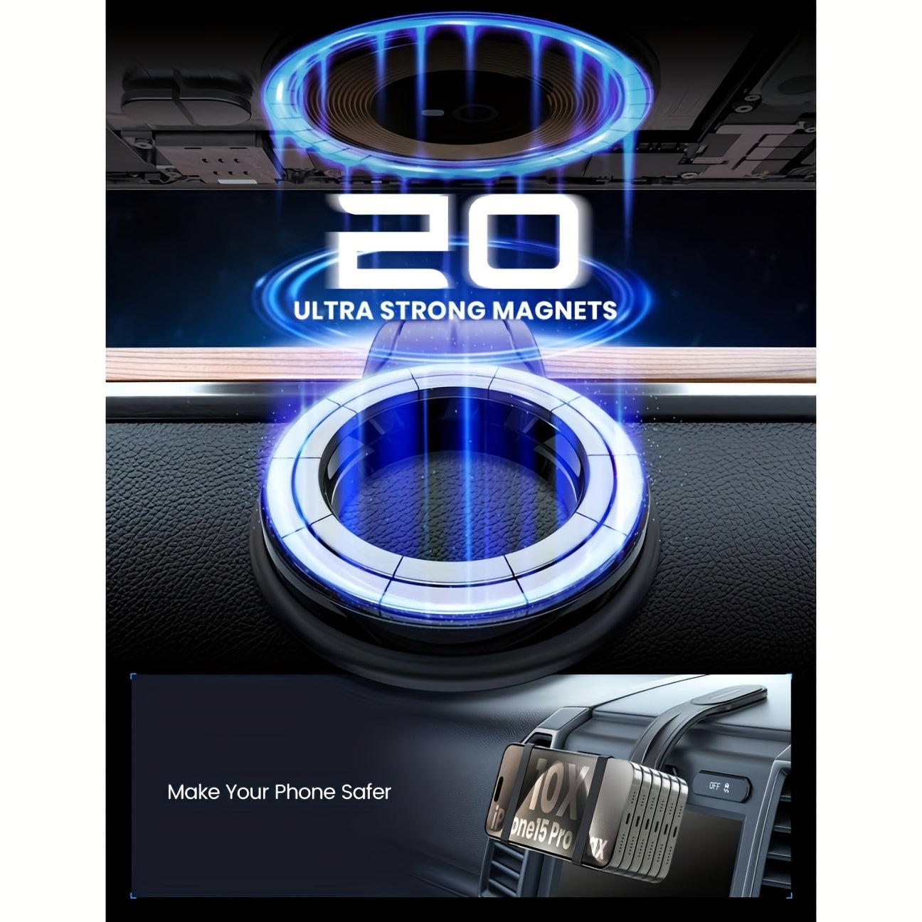 Magnetic Car Phone Holder Aluminum Arm Dashboard Mount for Most Vehicles