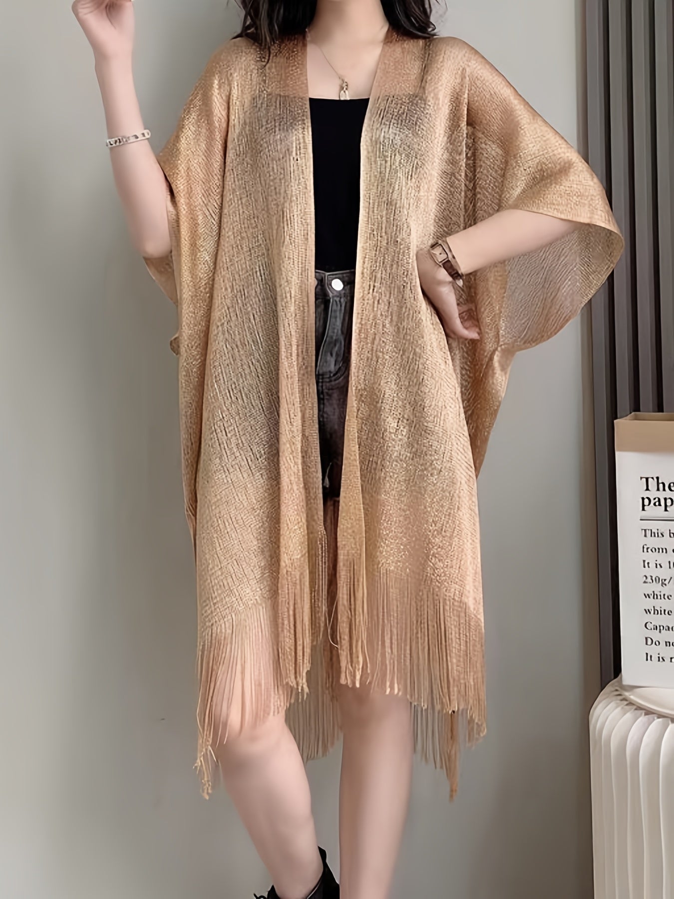 Women's Lightweight Scarf Shawl with Tassels and Cut-Out Design