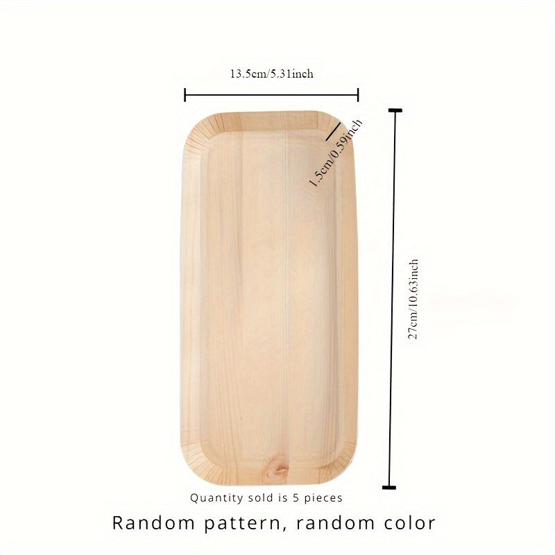 Set of 5 Biodegradable Wood Grain Disposable Paper Plates Rectangular Serving Trays for Parties