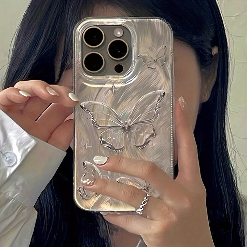 Golden Butterfly Feather Yarn Phone Case for iPhone 11 12 13 14 15 Plus Skin-Friendly Protection