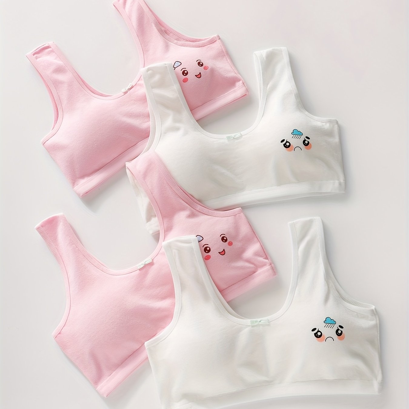 Girls Cotton Bras Pack of 4 Solid Color Cotton Bras for Girls Aged 7-13 with Animal Illustrations Stretchy and Machine Washable