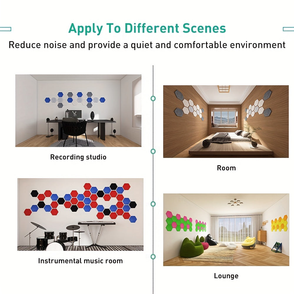 Set of 10 Hexagonal Soundproofing Wall Stickers Acoustic Panels for Bedrooms Offices Studios