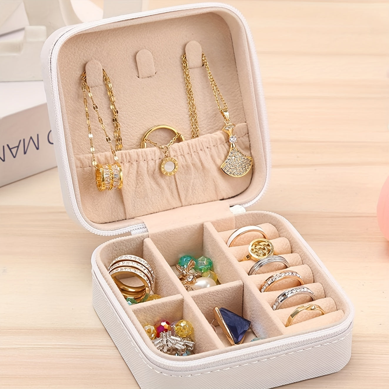 Caja de almacenamiento para joyas Multi-Grid con forro suave para collares y pendientes