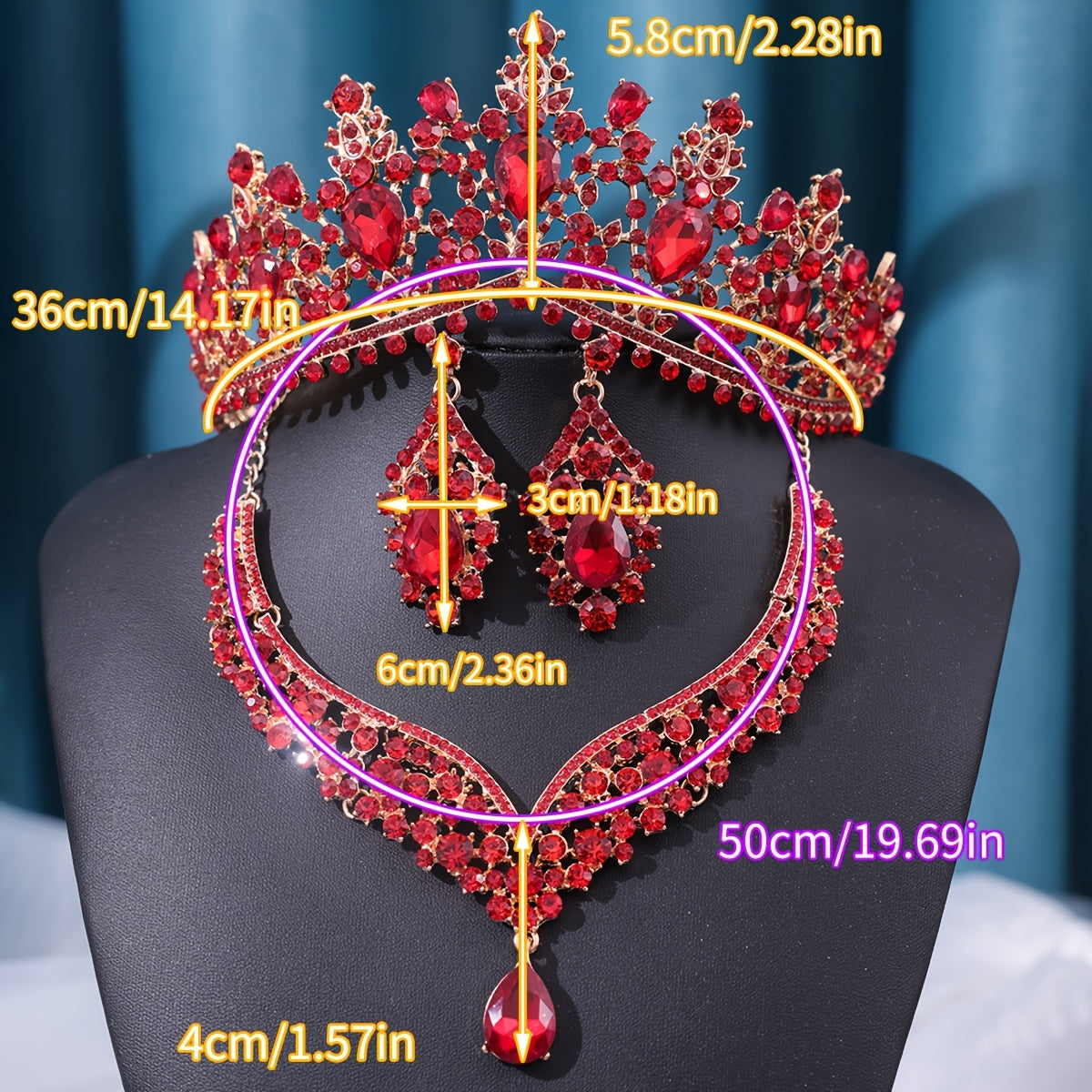 Bridal Jewelry Set Rhinestone Crown Necklace Earrings for Weddings Proms Parties