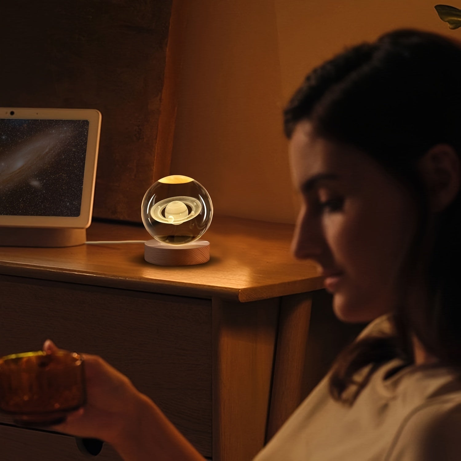 3D Crystal Ball Night Light Snow Globe for Home Decor Astronomy Enthusiasts USB Powered