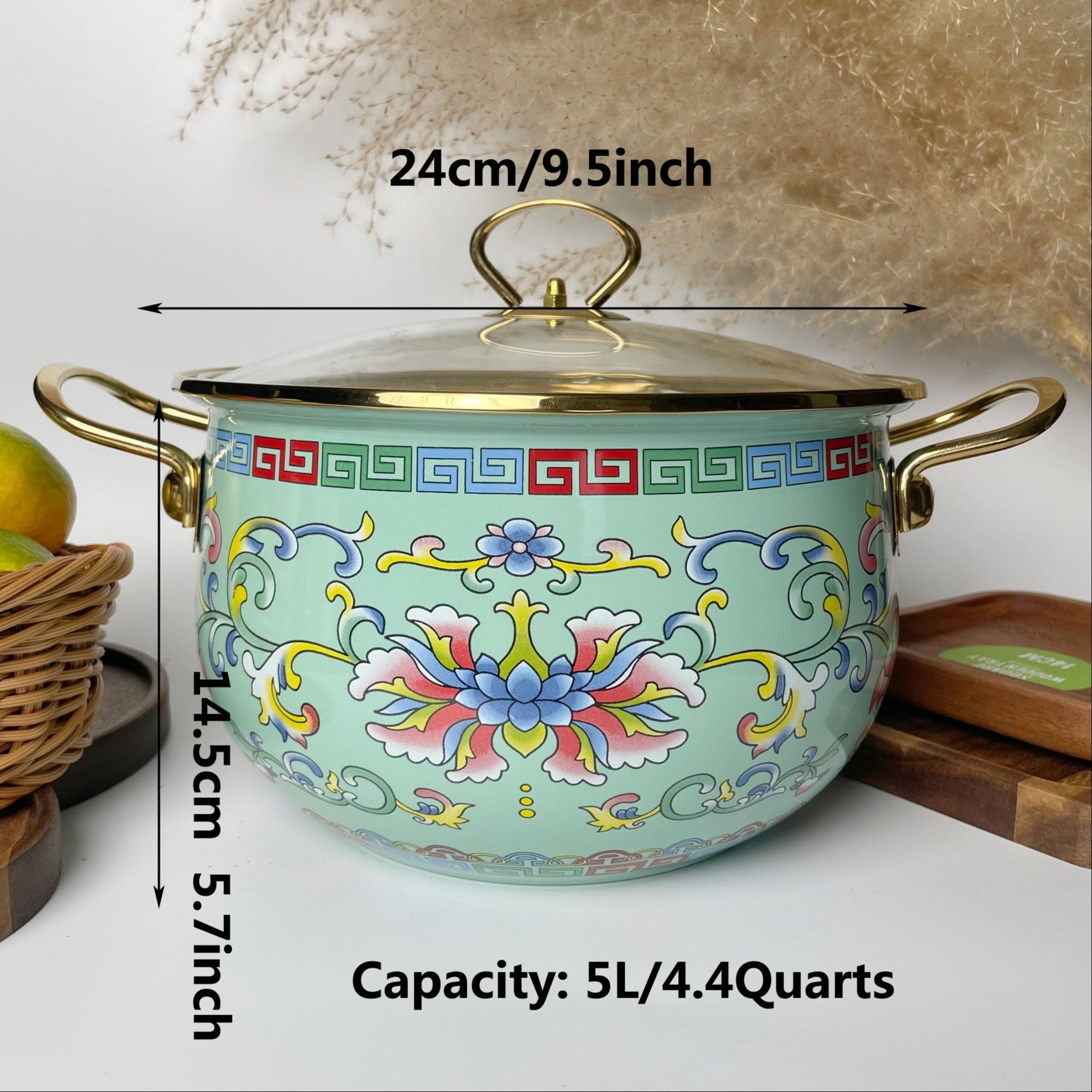 Qopqoq bilan mustahkam emal sho'rva qozonlari to'plami, ikki quloqli tutqichlar, qalin qurilish, issiqqa chidamli dizayn; induksiya, gaz va elektr pechlarida foydalanish uchun ko'p funksiyali oshxona anjomlari.