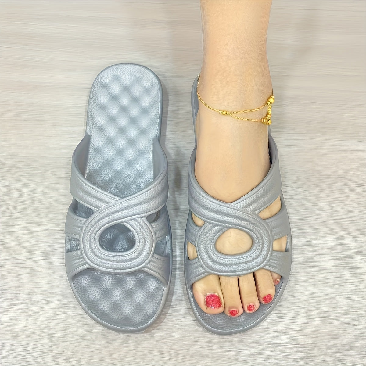 Women's Hollow Out Flat Slides Solid Color Summer Outdoor Shoes