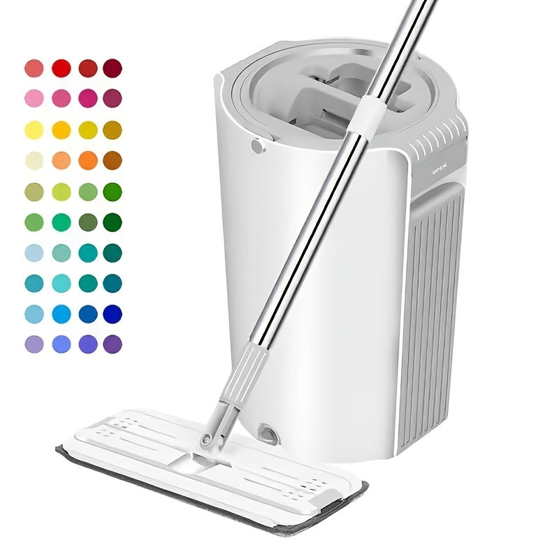 Hands-Free Mop and Bucket Set with Wringer, White, Includes 2 Reusable Cloths