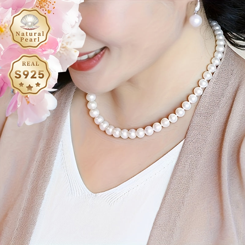 Vintage Pearl Necklace for Women 9-10mm Freshwater Pearls Sterling Silver Gift