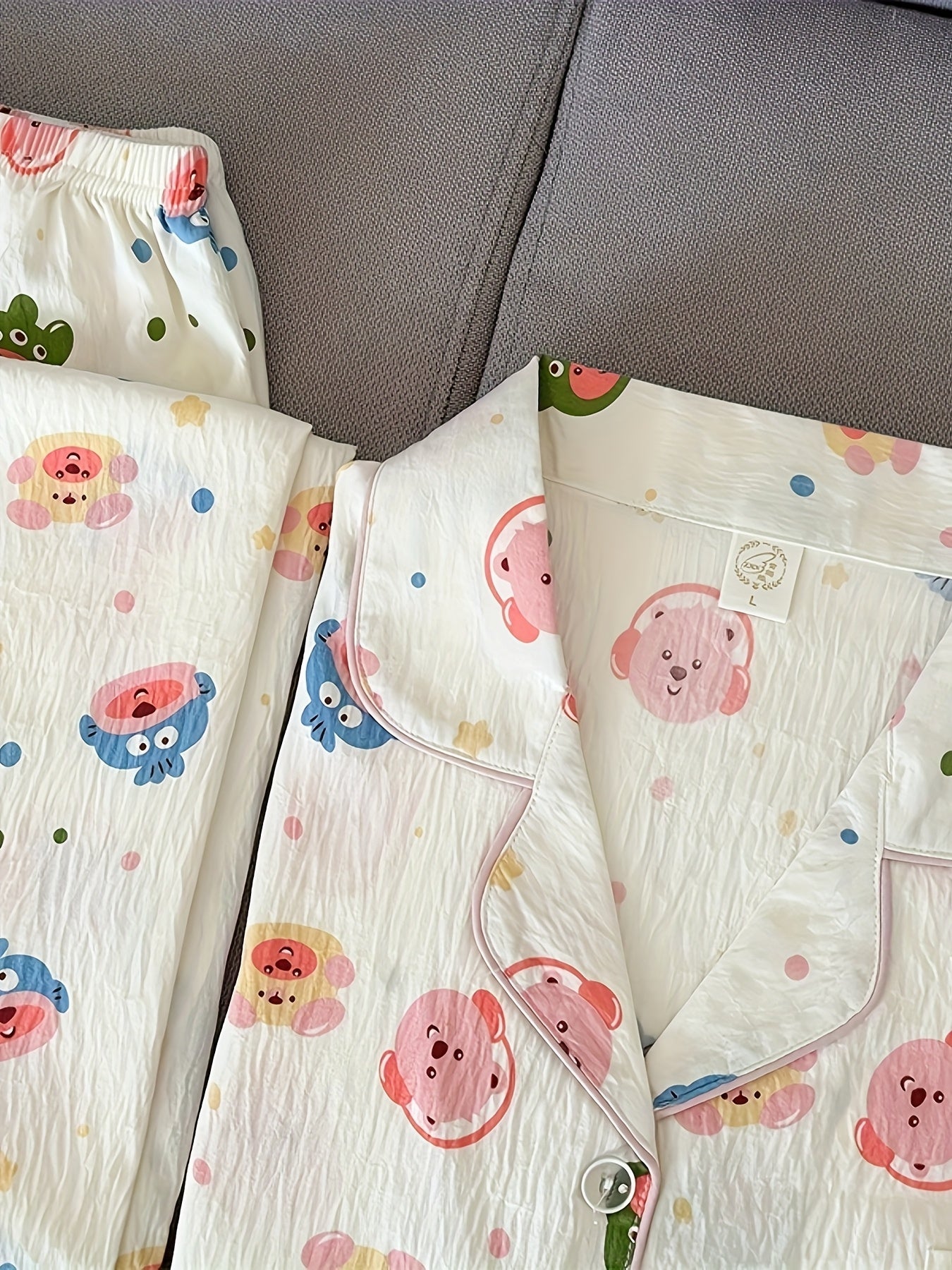 Women's Summer Sleepwear Long Sleeve Pants Plus Size Cartoon Home Suit