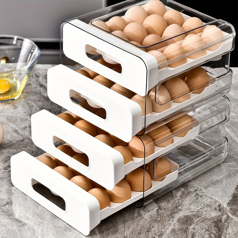 32-Grid Transparent Double-Layer Egg Storage Box Made of PET and PP for Refrigerator Organization