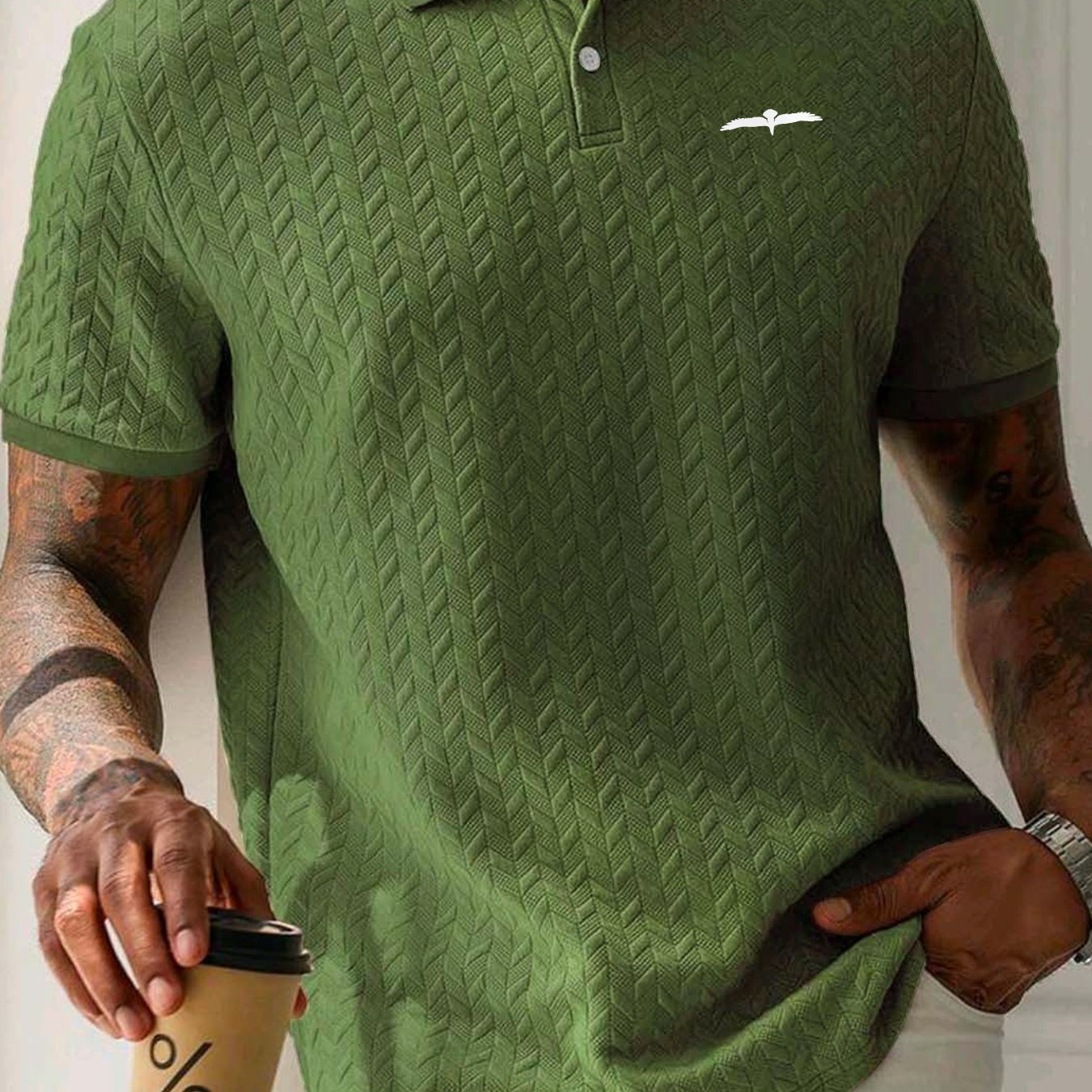 Men's Polo Shirt with Eagle Print Short Sleeve Summer Casual Slim Fit