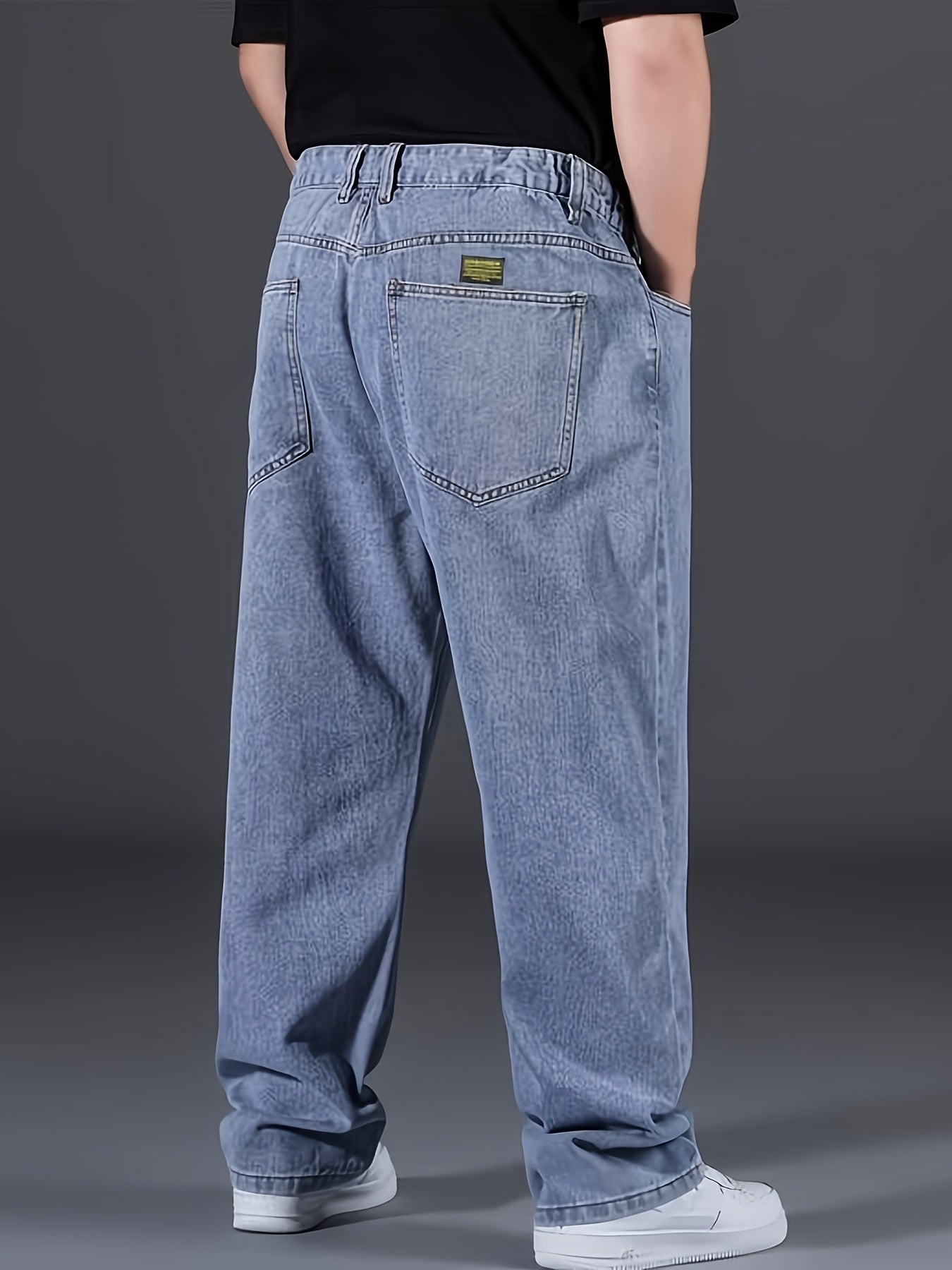 Men's Plus Size Denim Jeans Cotton Blend Straight Leg Loose Fit Washed Solid Color All Season