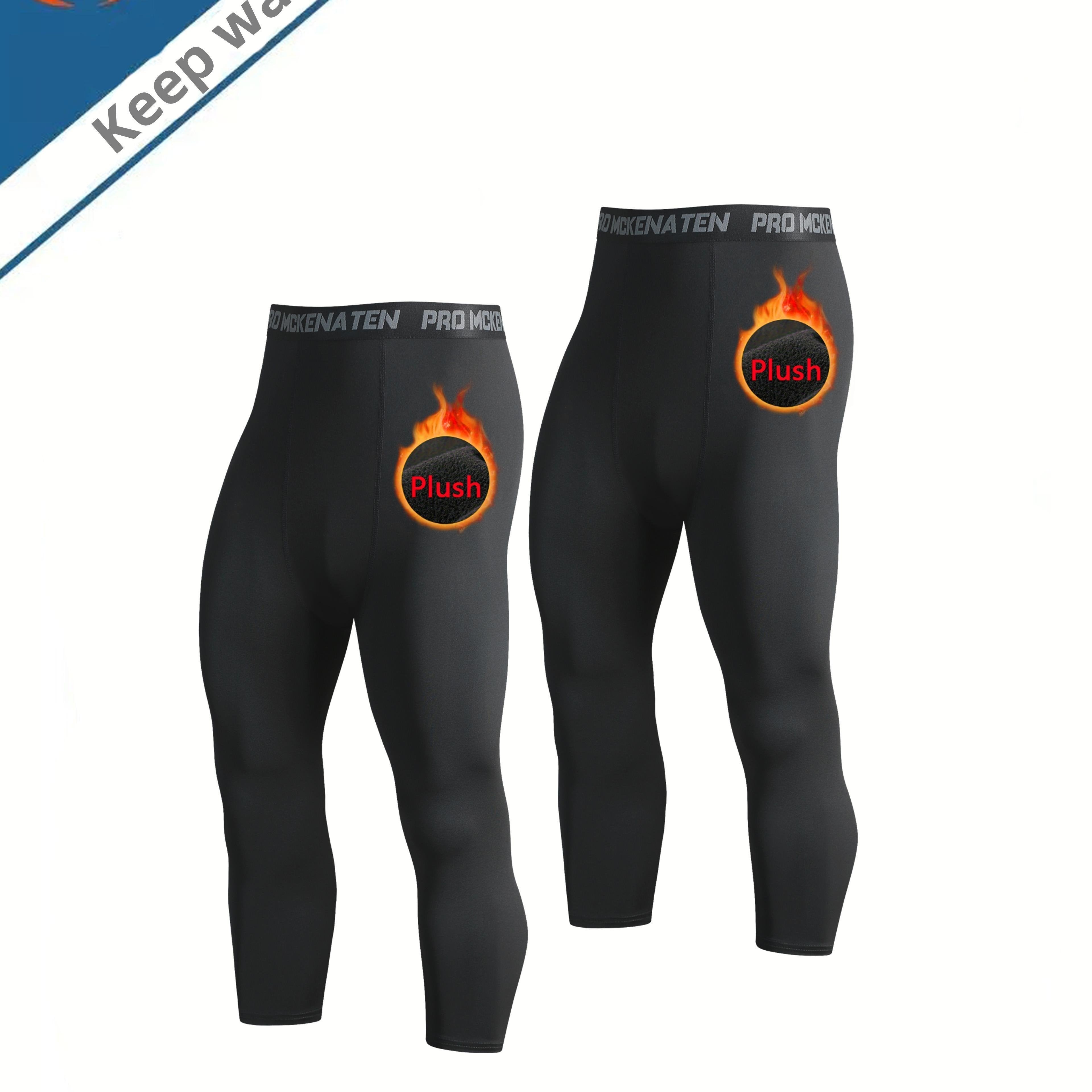 Leggings cortos de compresión para hombre con forro de felpa para correr, entrenamiento, poliéster y spandex