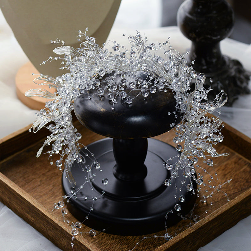 Handmade Crystal Bead Tiaras for Brides Wedding Hair Accessories Liquid Flower Design