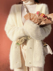 Women's V-Neck Cardigan Fall Winter Long Sleeve Solid Knit Micro Elasticity