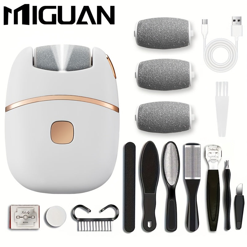 Electric Foot Grinder Rechargeable Cordless with 2 Speeds and LED Lights