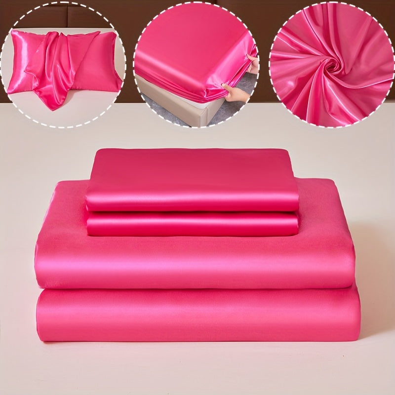 100% Polyester Satin to'plami, bitta varaq va ikkita yostiq qopqog'idan iborat (yadro yo'q). Teriga do'st, yumshoq va ipakdek matodan tayyorlangan, talabalar yotoqxonalari yoki kundalik uy to'shagi uchun mukammal. Yil davomida matrasni himoya qiladi va