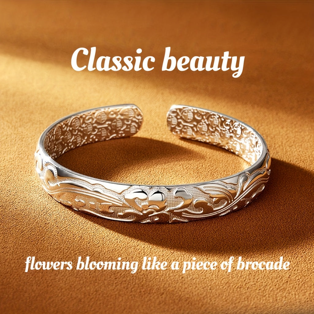 Sterling Silver Bracelet Floral Pattern Adjustable Jewelry Gift for Mom or Girlfriend