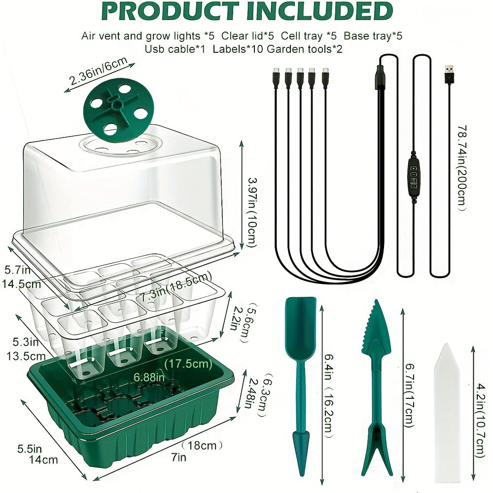 Complete Seed Starting Kit with 4/5/6 Pack Seedling Trays Grow Light Humidity Dome and Timer