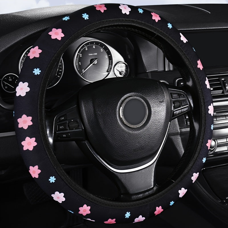 Ayollar uchun gul bilan bezatilgan rul boshqichining qopqog'i, elastik, yuviladigan, avtomobil ichki qismlari uchun aksessuar