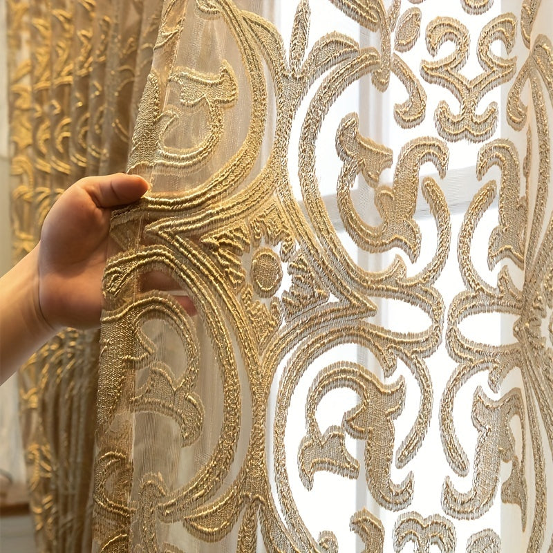 Golden Jacquard Sheer Curtain for Living Room Bedroom Balcony Home Decor 1 Piece
