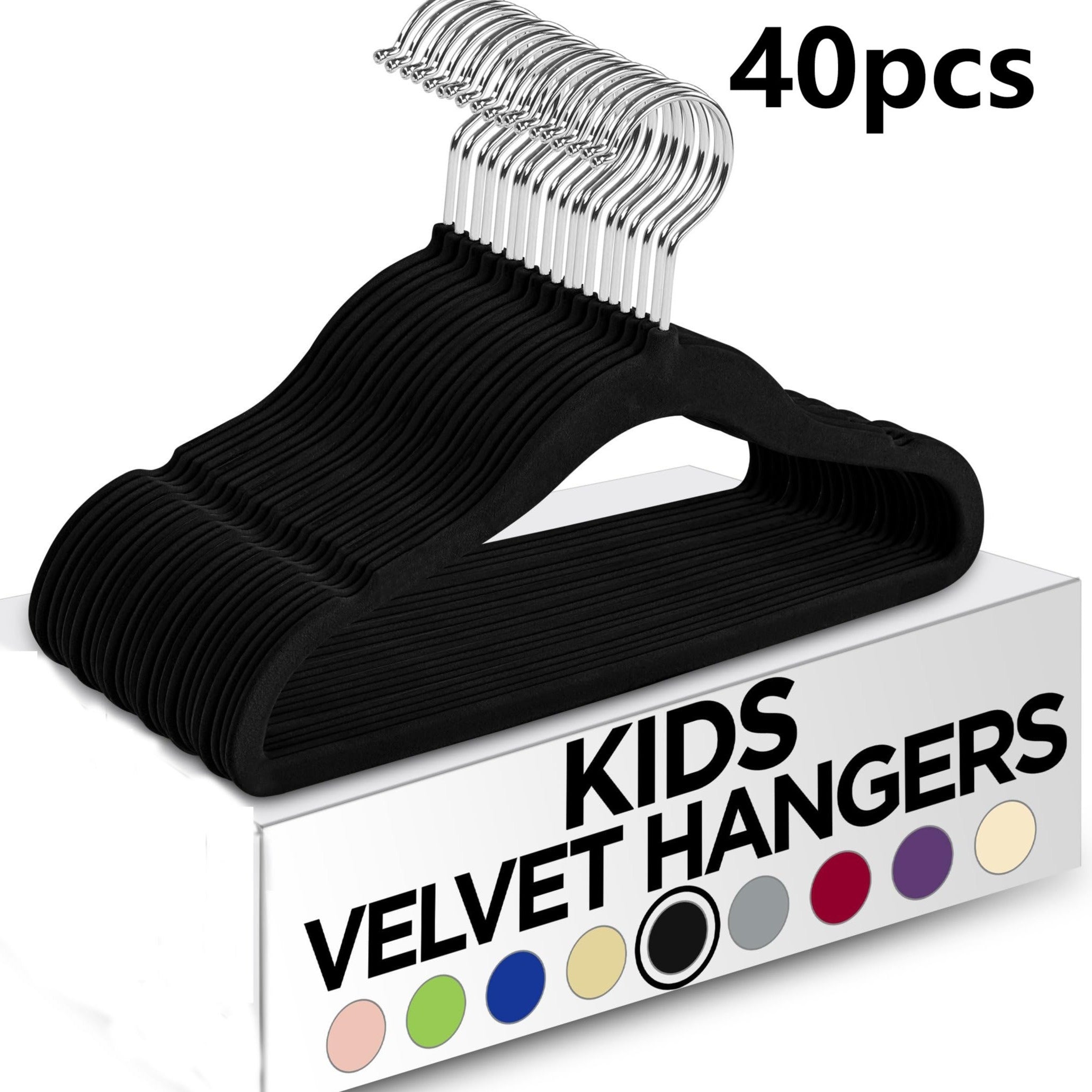Children's Velvet Hangers Set with Non-Slip Felt and Black Hooks, Space-Saving Flocking Hangers