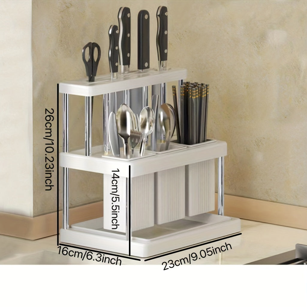 Kitchen Knife Storage Organizer with Chopsticks Tube and Integrated Storage Box
