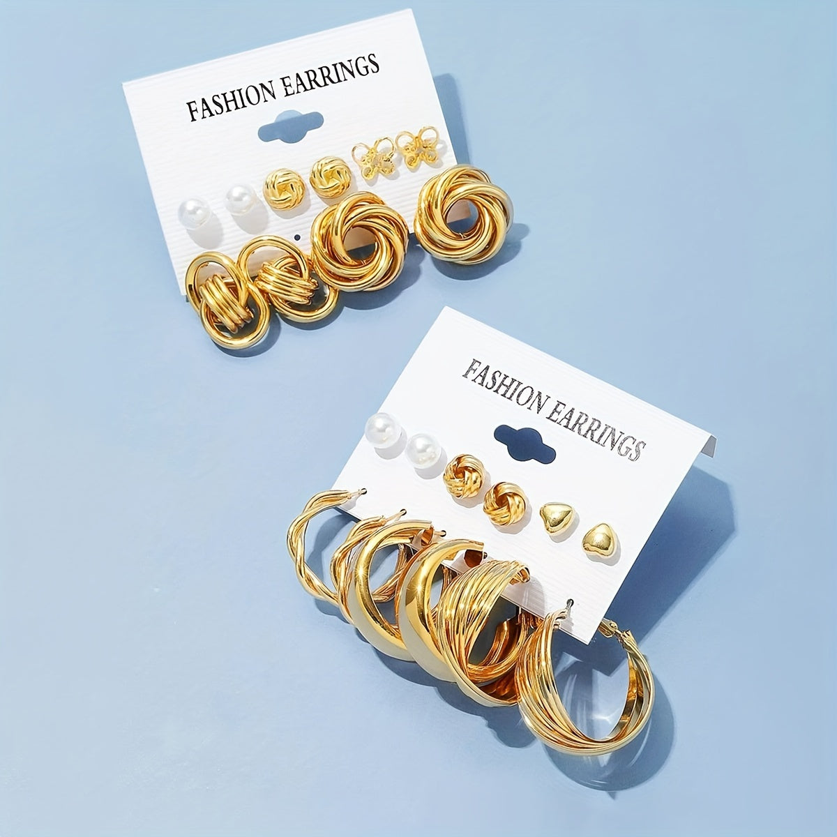 Set of 11 Fashion Earrings for Women Heart Butterfly Flower Geometric Faux Pearl Studs