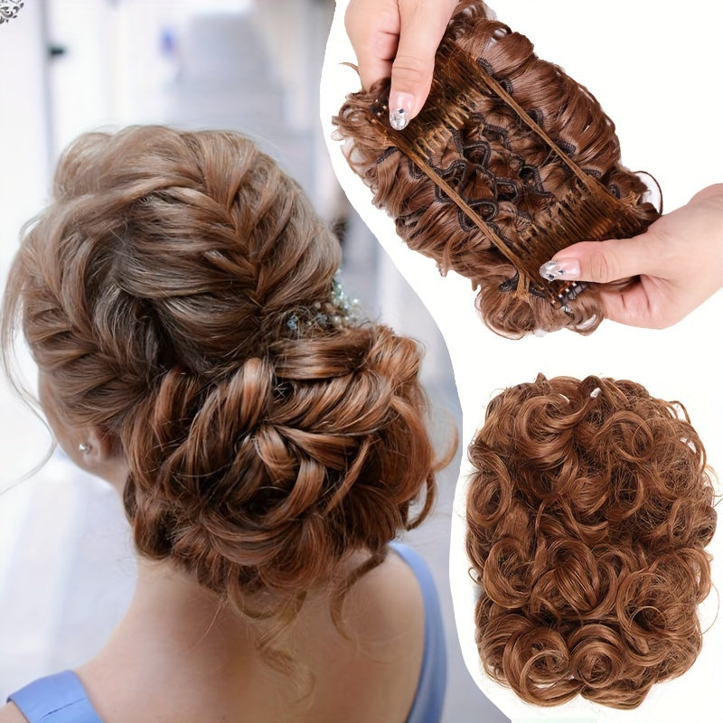 Women's Blonde Synthetic Messy Bun Hair Piece with Flowy Wavy Style