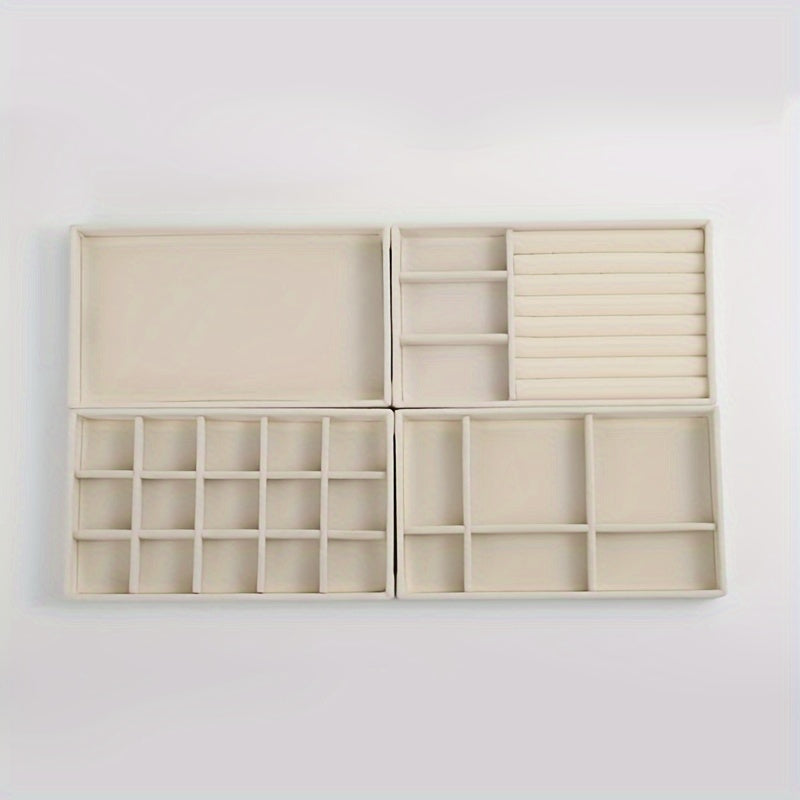 Elegant Flannel Jewelry Tray Stackable Organizer for Earrings Rings Necklaces 1 or 4 Pack