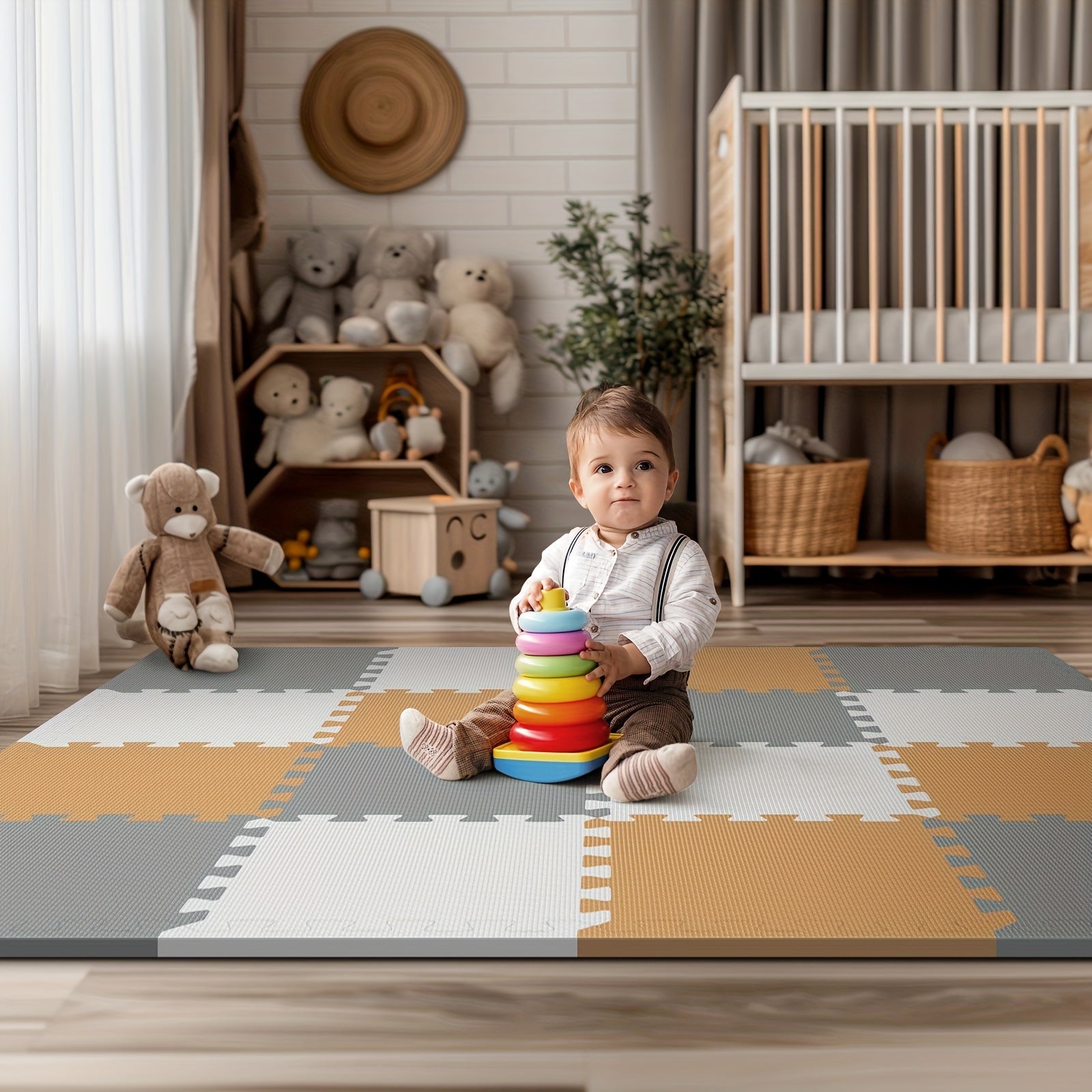 12 to 16 Pieces Interlocking EVA Foam Play Mat Non-Slip Indoor Outdoor Crawling Mat