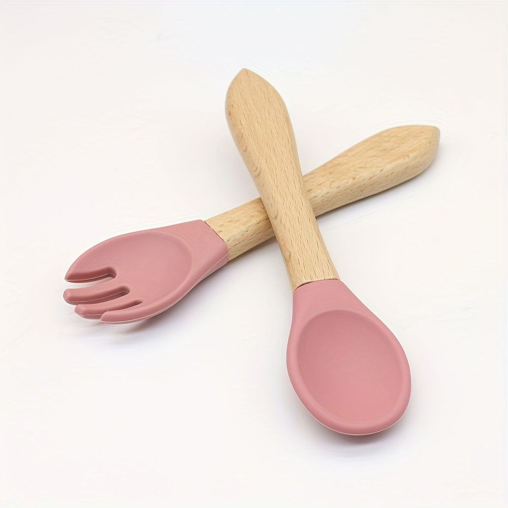 Baby Feeding Set 6 Pieces Silicone Tableware with Bowl Plate Cup Spoon Fork Red