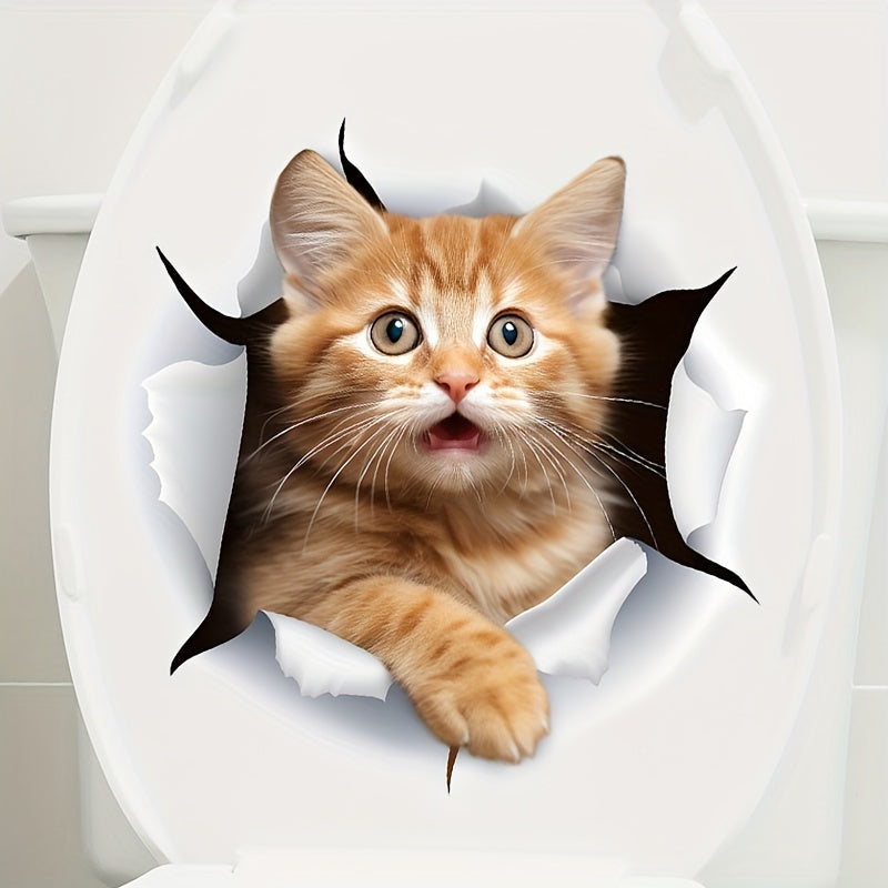 Наклейка на крышку унитаза с изображением оранжевого кота, съемная наклейка на дверь в ванную