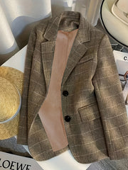 Women's Plaid Blazer Long Sleeve Regular Fit Single Breasted Polyester Blend Fall Winter Versatile Suit Jacket