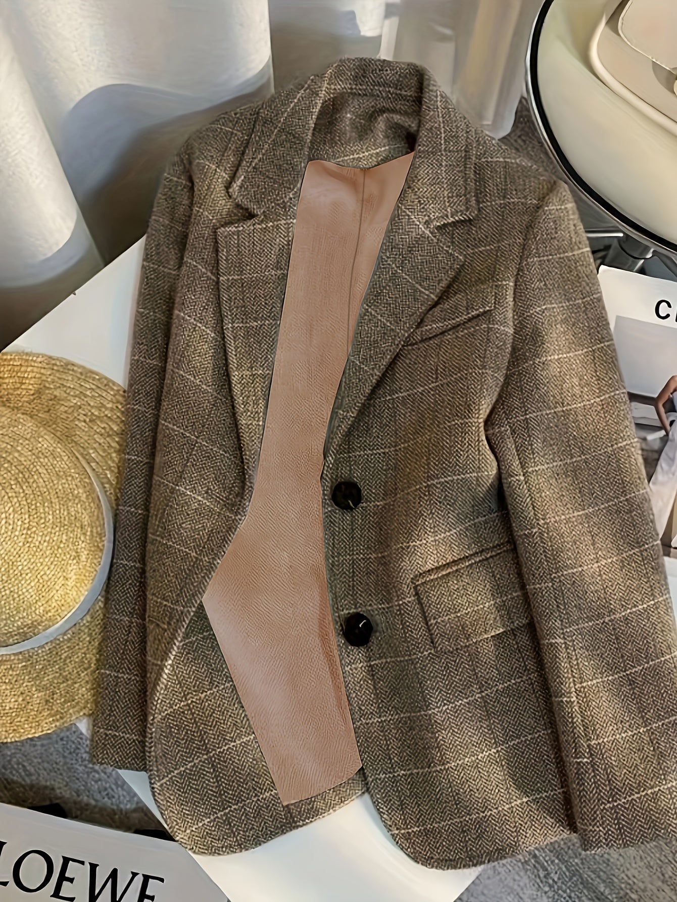 Women's Plaid Blazer Long Sleeve Regular Fit Single Breasted Polyester Blend Fall Winter Versatile Suit Jacket