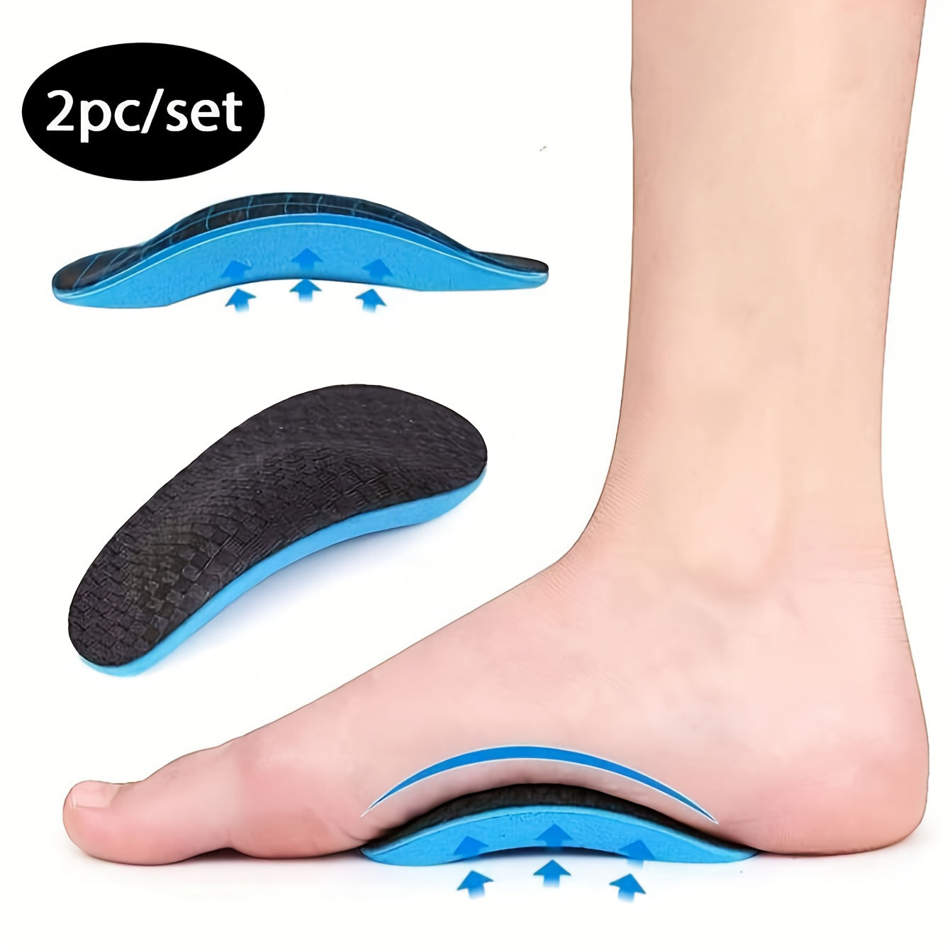 Unisex Memory Foam Insoles Blue Arch Support Shock Absorbing Heel Lift