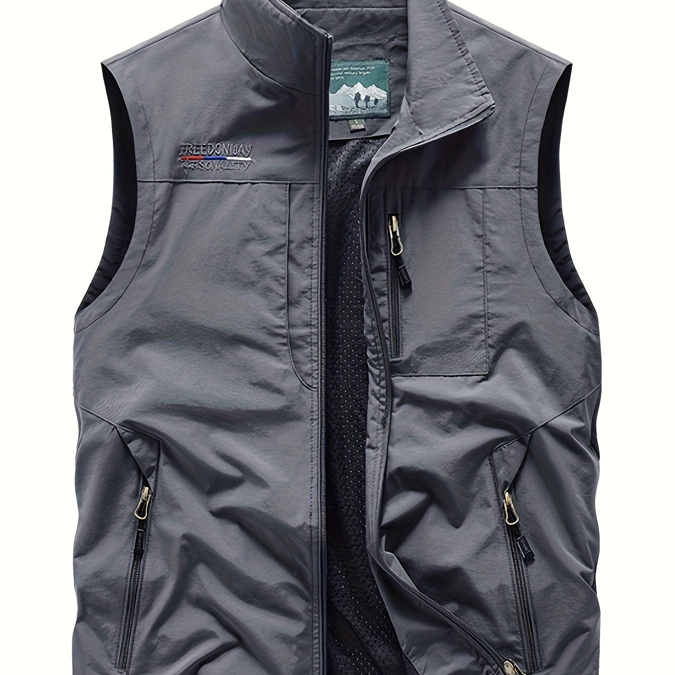 Men's Cargo Vest Nylon Sleeveless Zipper Pockets Outdoor Spring Summer