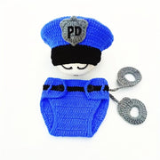 Baby Boy Costume Blue Police Hat and Shorts for Newborn Photo Shoots