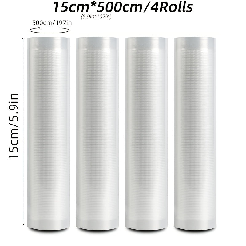 Havo chiqaruvchi qoplar 4 ta paket, 5m, teksturali, yangi saqlash va saqlash uchun, Sous Vide va ovqat tayyorlash uchun mos