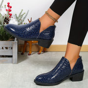 Women’s Western Ankle Boots Faux Leather Round Toe Mid-Heel Cowgirl Shoes