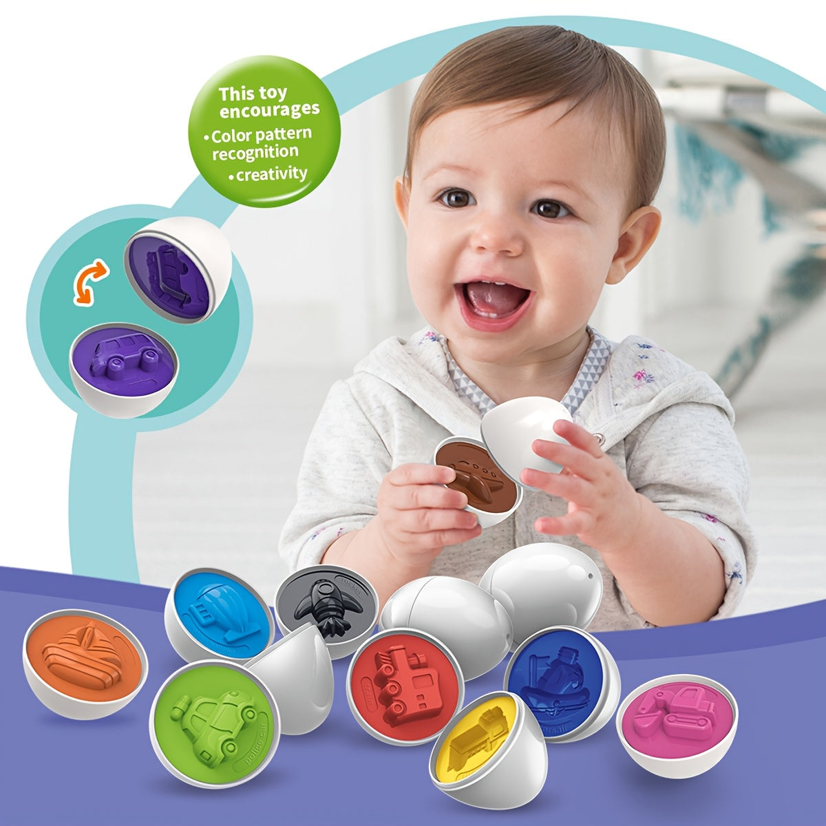 Educational Egg Matching Game for Kids Set of 6 with Numbers and Shapes Fine Motor Skills Sensory Development