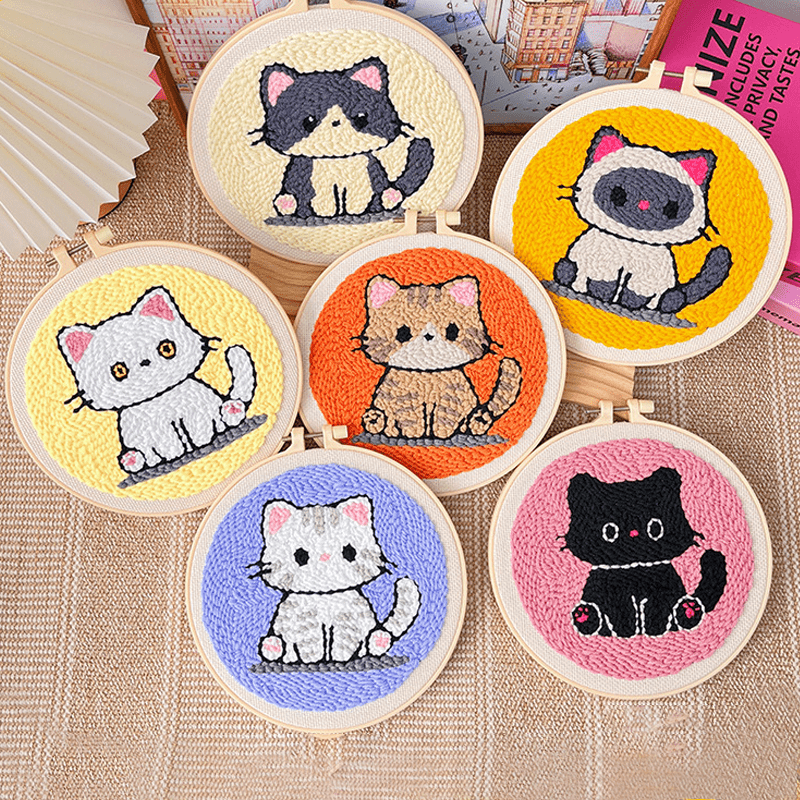 Handmade Poke Embroidery DIY Kit for Beginners Kids Adults Couples White Animal Theme